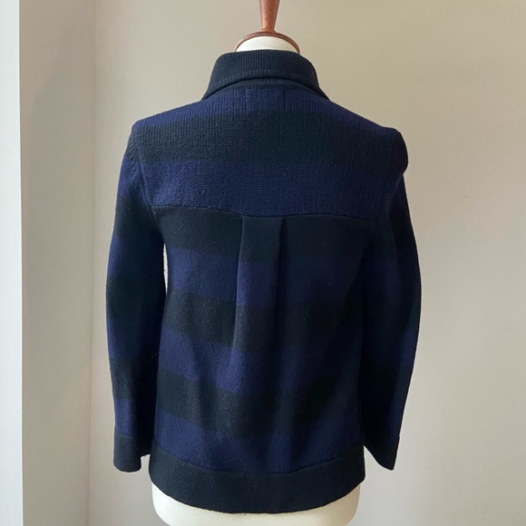 Cute James Jeans black/navy rugby stripe cotton sweater jacket with wood buttons - Picture 2 of 3